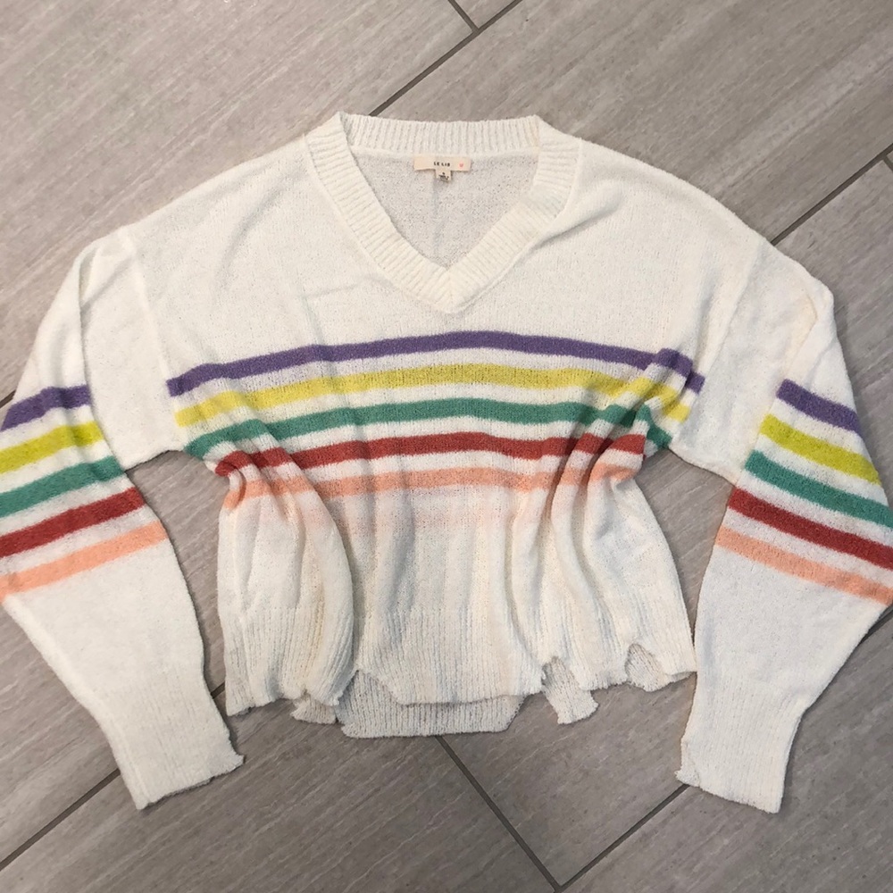 Le Lis cropped raw hem rainbow sweater